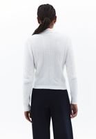 Women Cream Polo Neck HemstitchedSweater