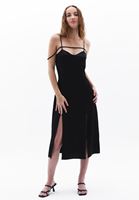 Women Black Satin Dress with Strap Detail