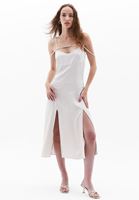 Women Cream Satin Dress with Strap Detail