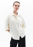 Women Cream Satin Shirt with Buttons