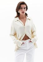 Women Cream Satin Shirt with Buttons