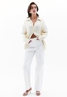 Women Cream Satin Shirt with Buttons