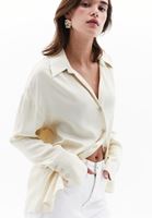 Women Cream Satin Shirt with Buttons