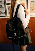 Women Black Backpack with Buckle Detail