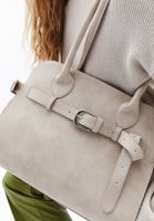 Women Beige Satchel Bag with Buckle Detail