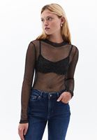 Women Black Silvery Tulle Tshirt