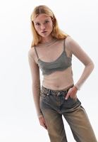 Women Beige Silvery Tulle Tshirt