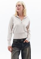 Women Beige Polo Neck Knitwear Sweater