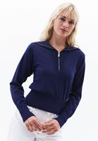 Women Blue Polo Neck Knitwear Sweater