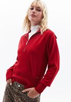 Women Red Polo Neck Knitwear Sweater