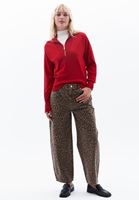 Women Red Polo Neck Knitwear Sweater