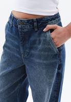 Bayan Mavi Orta Bel Straight-Fit Denim Pantolon