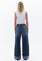 Bayan Mavi Orta Bel Straight-Fit Denim Pantolon