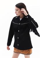 Women Black Tassled Suede Jacket