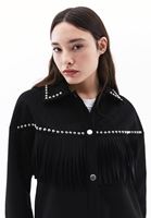 Women Black Tassled Suede Jacket