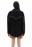 Women Black Tassled Suede Jacket