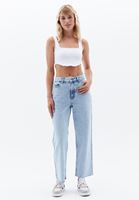 Women Blue High Rise Straight Fİt Pants