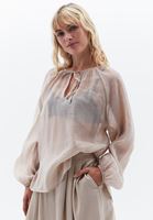 Women Beige Tulle Blouse with Collar Detail