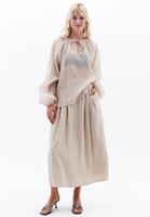 Women Beige High Rise Midi Skirt