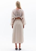 Women Beige High Rise Midi Skirt