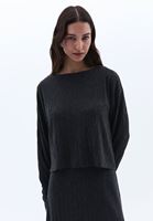 Bayan Füme Bot Yaka Oversize Crop Tişört