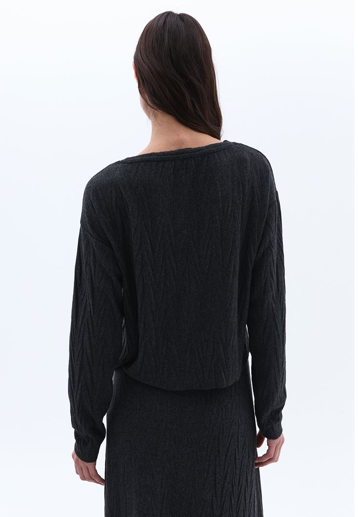 Women Charcoal Grey Boat Neck Oversize Crop Tshirt