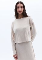 Bayan Bej Bot Yaka Oversize Crop Tişört