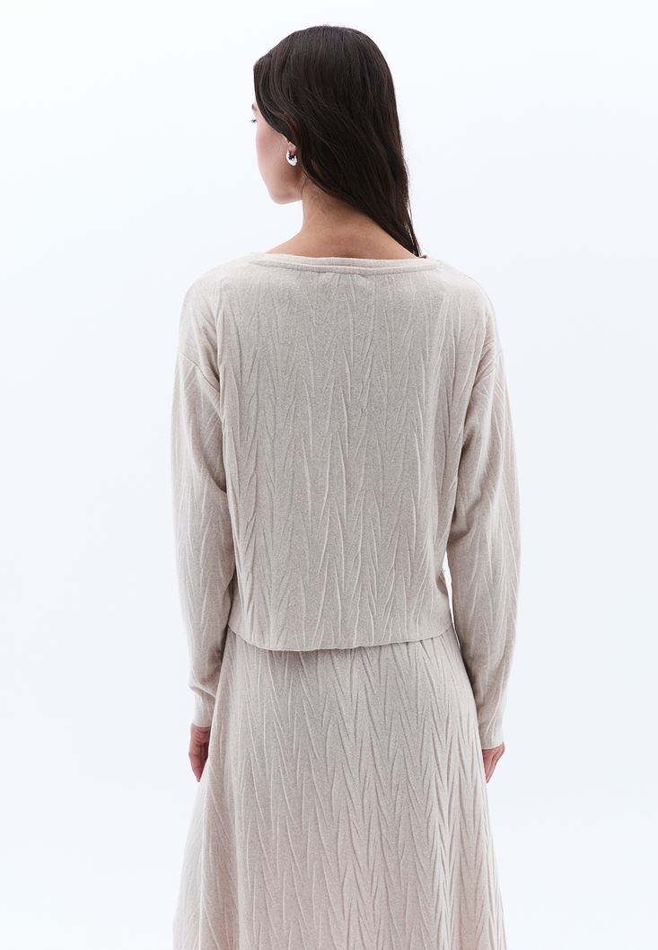 Women Beige Boat Neck Oversize Crop Tshirt