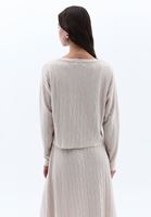 Bayan Bej Bot Yaka Oversize Crop Tişört