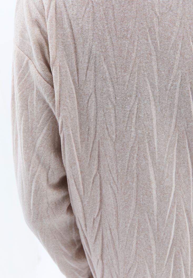 Women Beige Boat Neck Oversize Crop Tshirt
