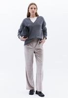 Women Beige High Rise Wide-Leg Velvet Pants