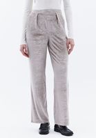 Women Beige High Rise Wide-Leg Velvet Pants