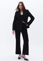 Women Black High Rise Wide-Leg Velvet Pants