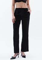 Women Black High Rise Wide-Leg Velvet Pants