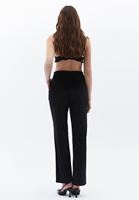 Women Black High Rise Wide-Leg Velvet Pants