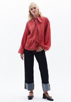 Women Pink Jacquard Blouse with Puff Sleeves