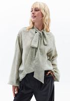 Women Green Jacquard Blouse with Puff Sleeves