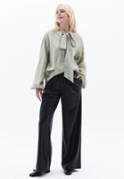 Women Green Jacquard Blouse with Puff Sleeves