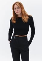 Women Black Crew Neck Crop Knitwear