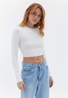 Women Cream Crew Neck Crop Knitwear