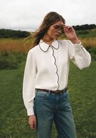 Women Cream Embroidered Shirt with Puff Sleeves