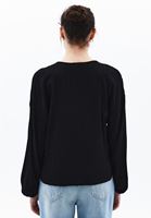 Women Black Oversize Blouse with Gathering Detail