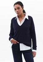 Women Navy Soft Touch V-Neck Sweater