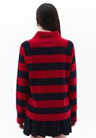 Women Mixed Polo Neck Knitwear Sweater