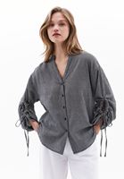 Women Mixed Oversize Shirt with Tie-up Detail