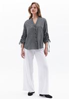 Women Mixed Oversize Shirt with Tie-up Detail