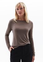 Women Brown Wool Blended Boat Neck Tshirt