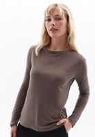 Women Brown Wool Blended Boat Neck Tshirt