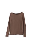 Women Brown Wool Blended Boat Neck Tshirt