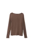 Women Brown Wool Blended Boat Neck Tshirt